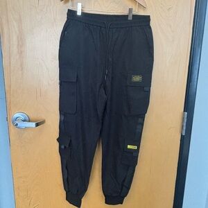 Black Cargo Pants with yellow tag details